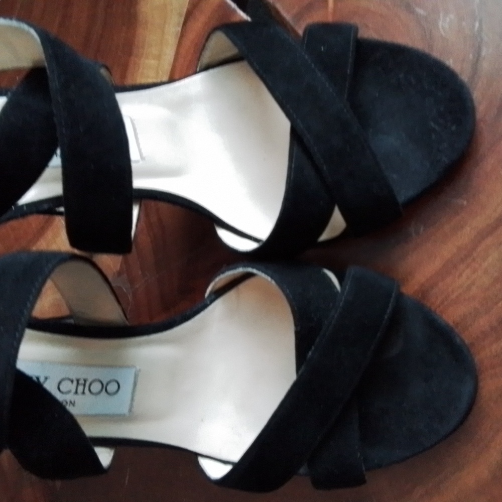 Jimmy Choo Louise Black Suede Strappy Heel Sz 8/38 - Picture 7 of 10